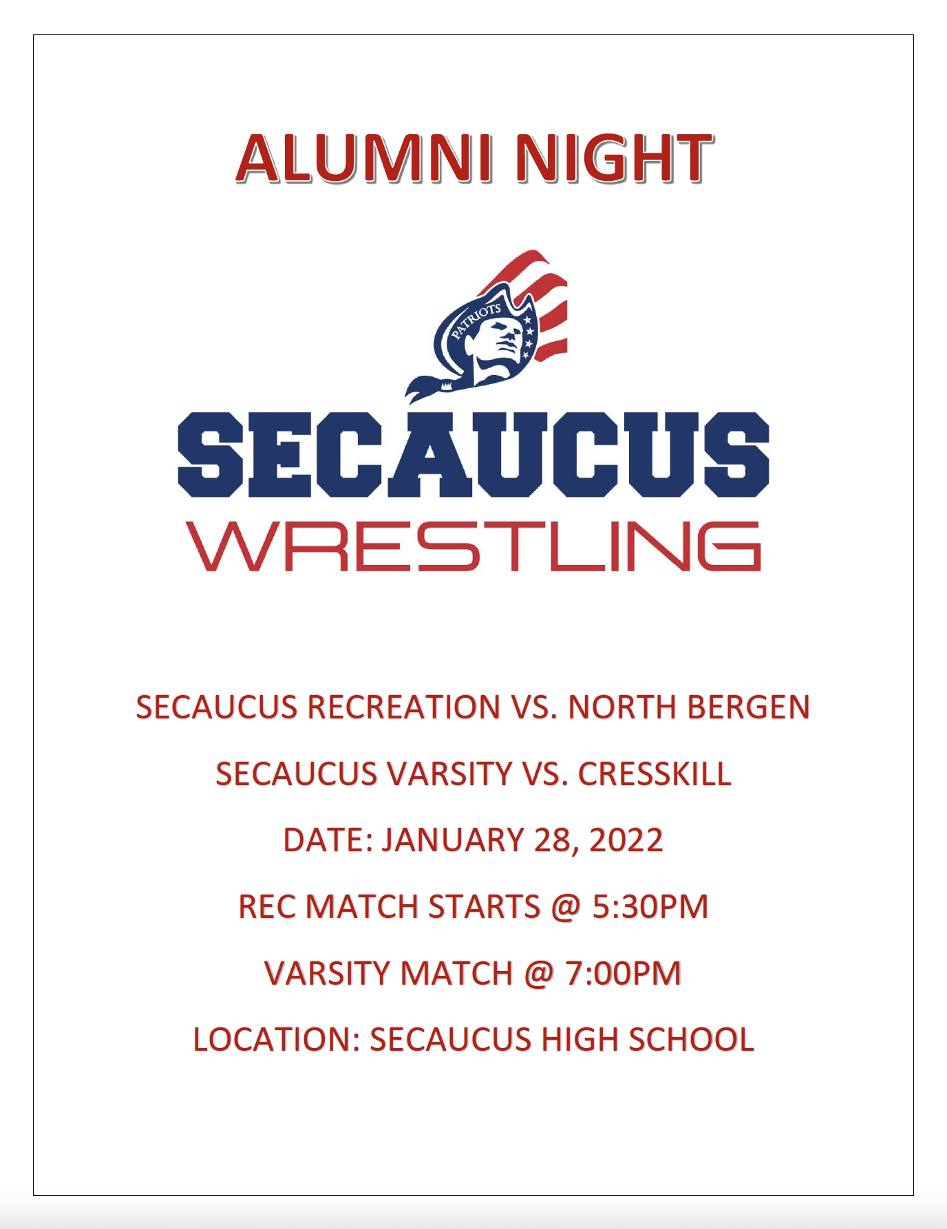 alumni wrestling night flyer