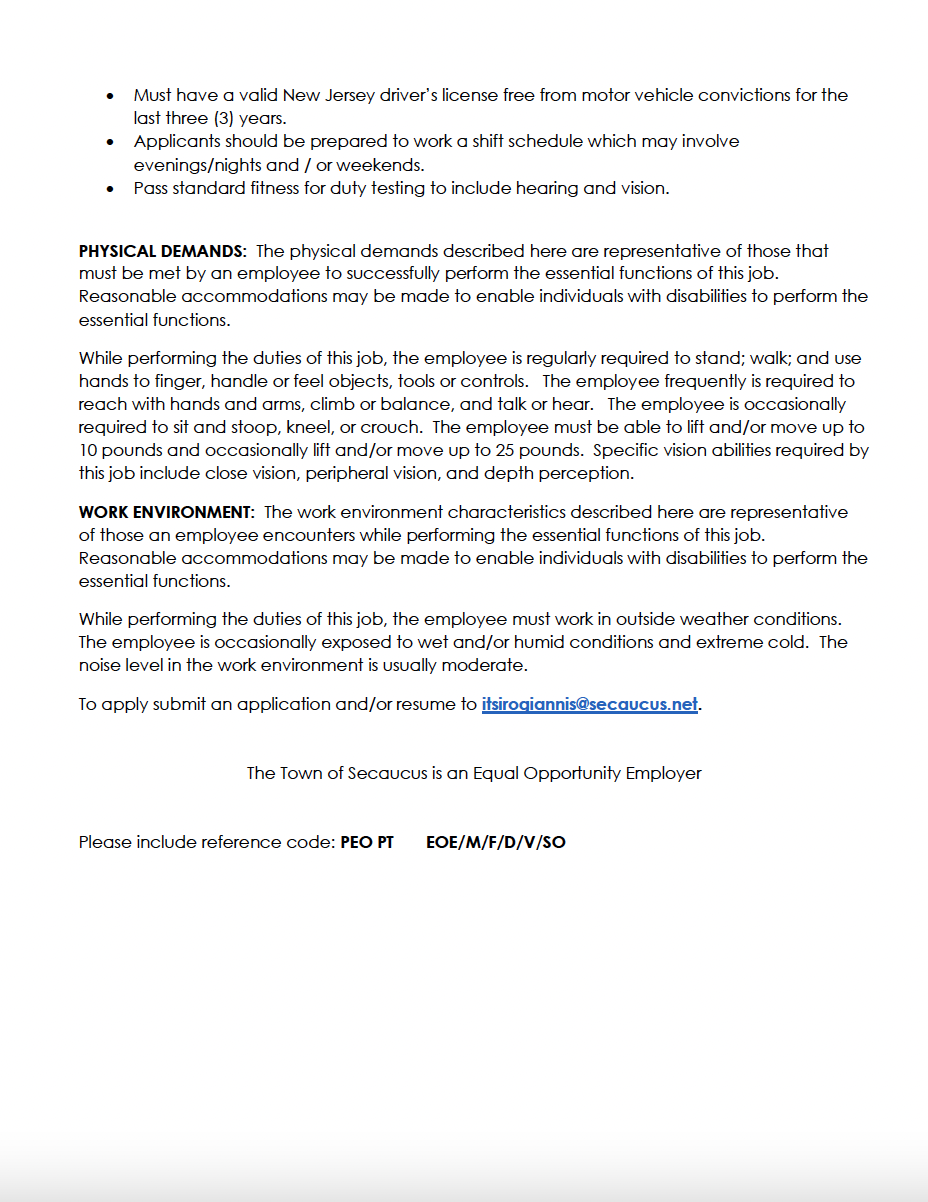 Part-Time Parking Enforcement Office Opportunity Available flyer